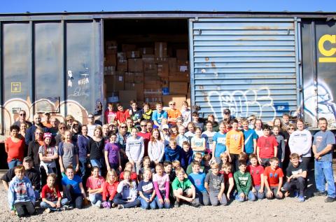 Middle school students traveled to the ConRail Train Yard in Detroit to pack boxcars for Lutheran World Relief. They unloaded semis and trucks of donated goods from across the region and loaded them into boxcars to be delivered to those in need.